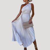 Women’s pleated one shoulder wedding guest midi dress