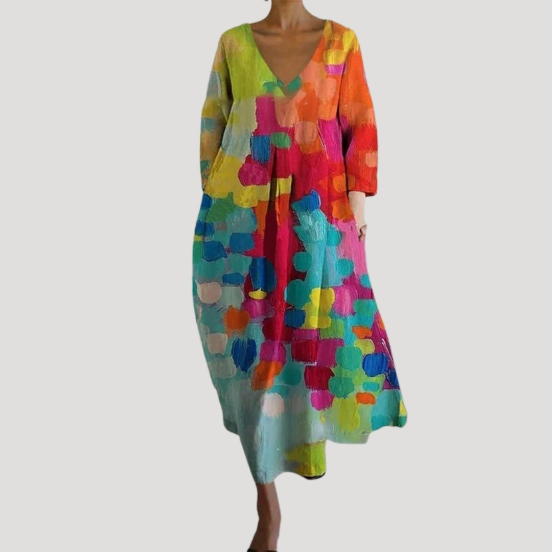 Women’s linen summer midi dress with long sleeves