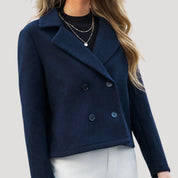 Women’s navy cropped double breasted blazer