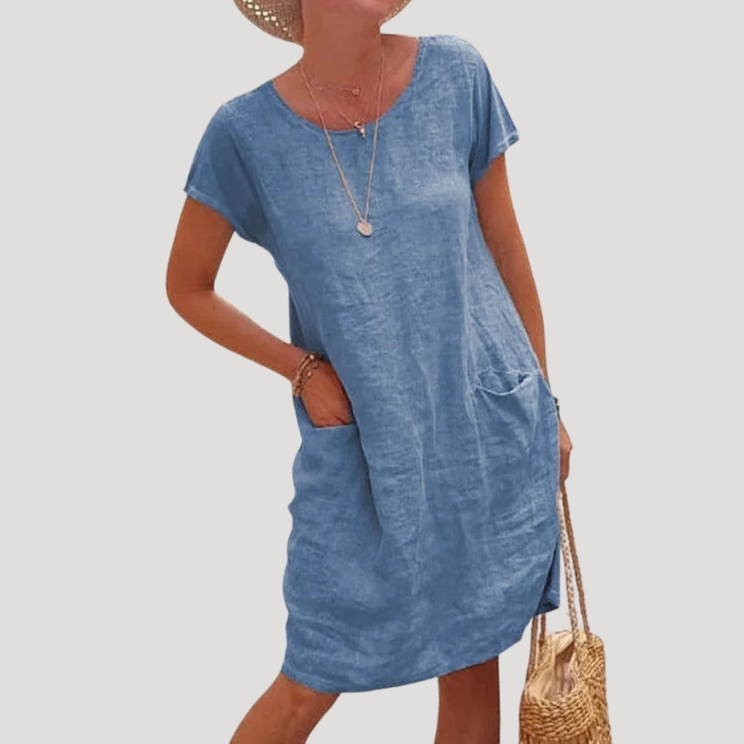 Women’s linen midi summer dress short sleeve casual
