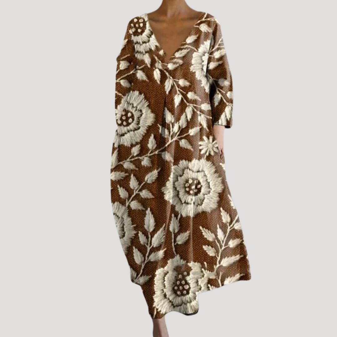 Women’s linen summer midi dress with long sleeves