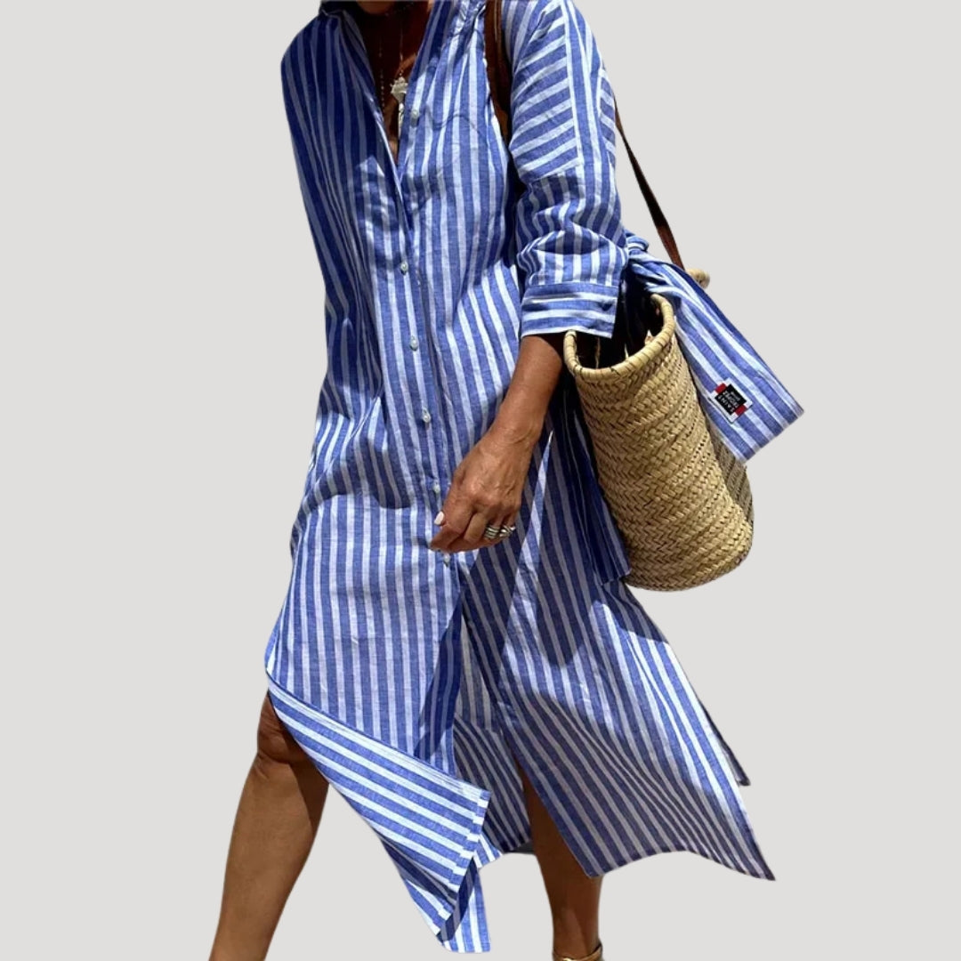 Women’s striped button-up longline shirt dress
