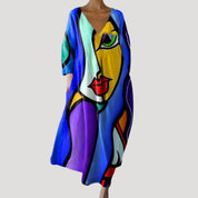 Women’s linen summer midi dress with long sleeves