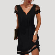 Women's black lace short sleeve mini dress