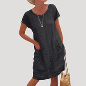 Women’s linen midi summer dress short sleeve casual