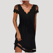 Women's black lace short sleeve mini dress