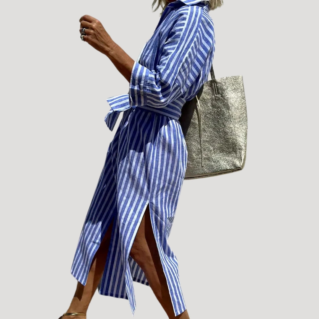 Women’s striped button-up longline shirt dress