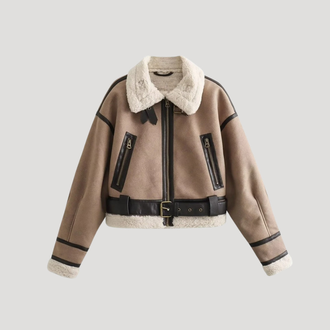 Women’s aviator jacket faux leather shearling winter coat