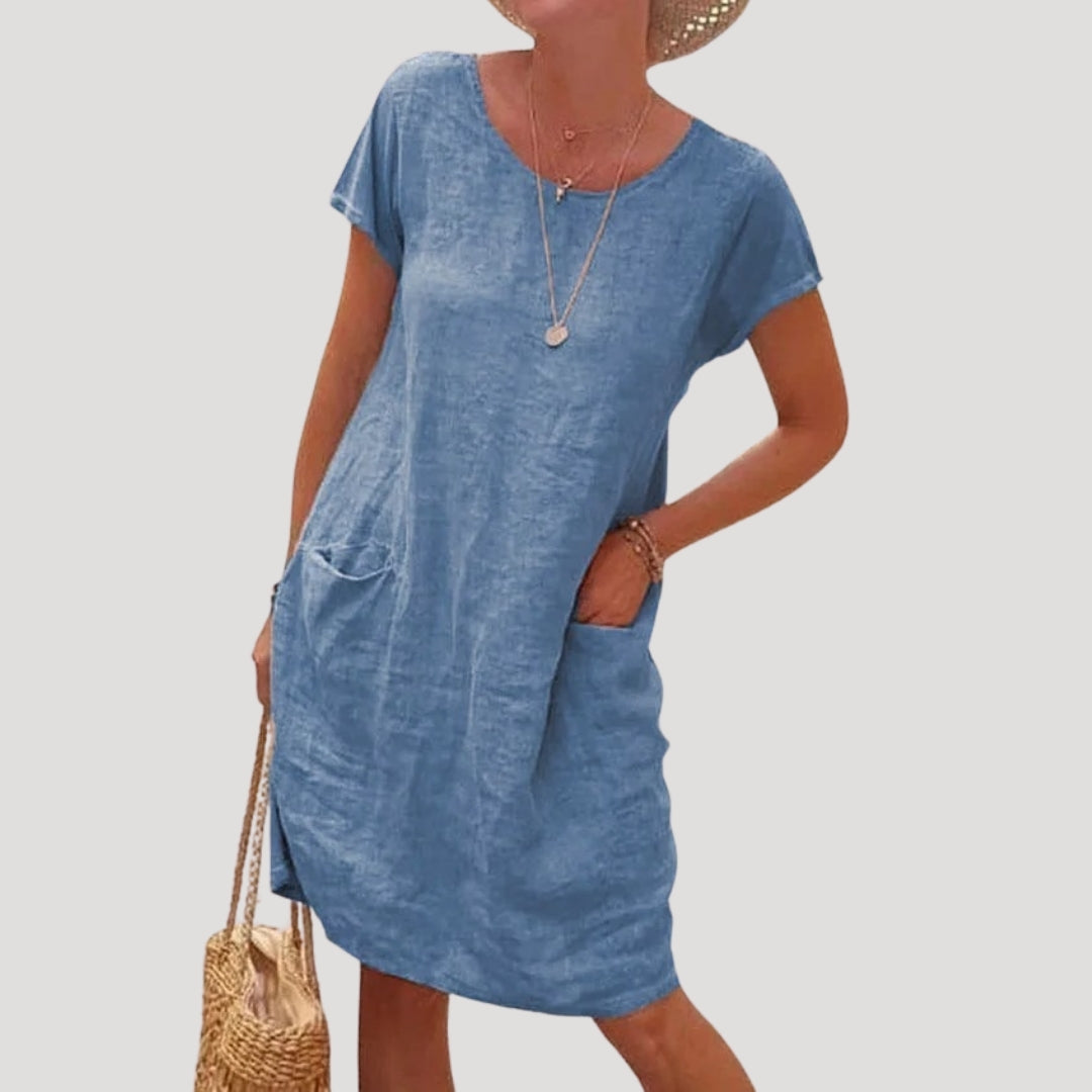 Women’s linen midi summer dress short sleeve casual