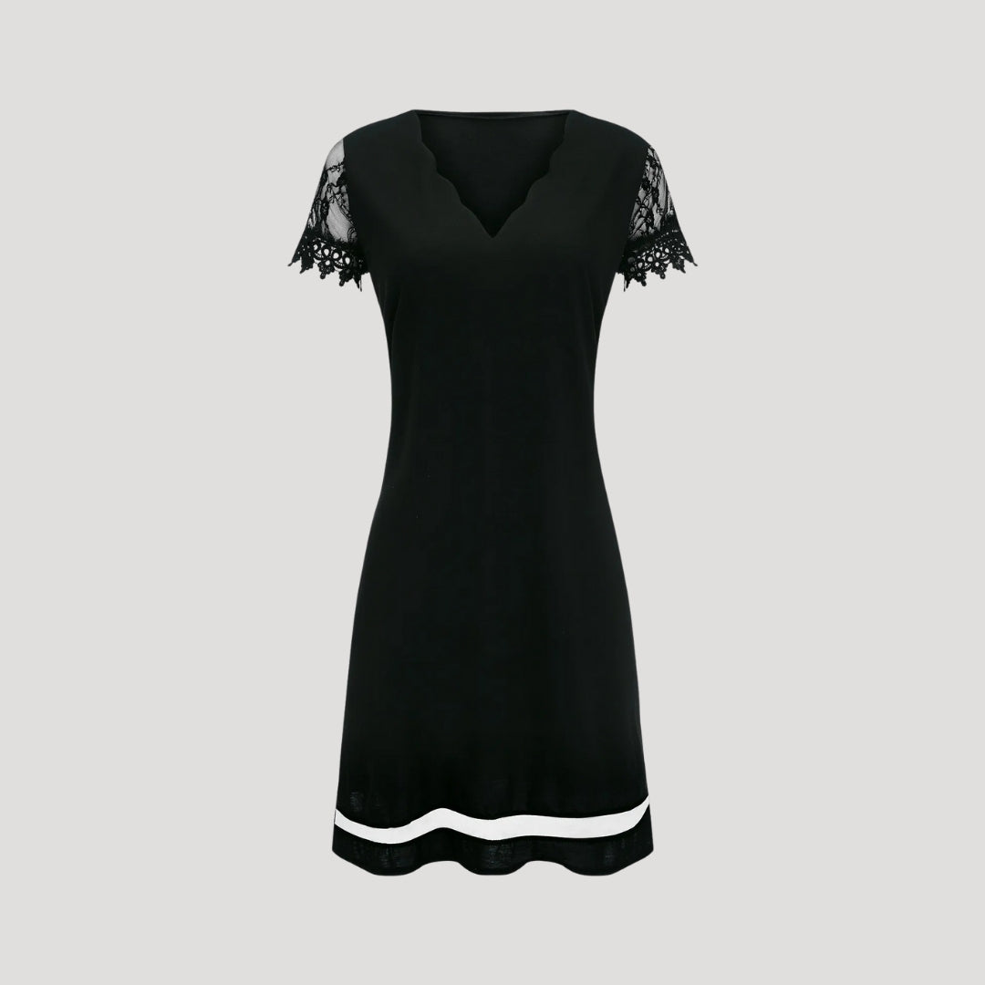Women's black lace short sleeve mini dress