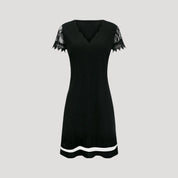 Women's black lace short sleeve mini dress