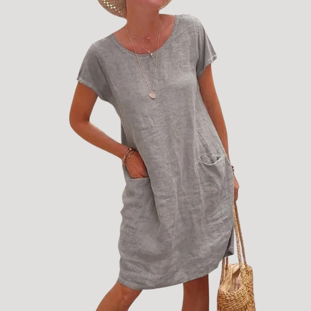 Women’s linen midi summer dress short sleeve casual