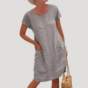 Women’s linen midi summer dress short sleeve casual