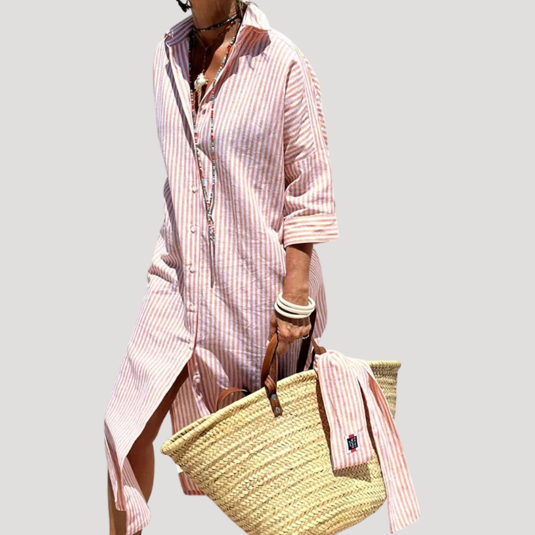 Women’s striped button-up longline shirt dress
