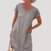 Women’s linen midi summer dress short sleeve casual