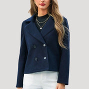 Women’s navy cropped double breasted blazer