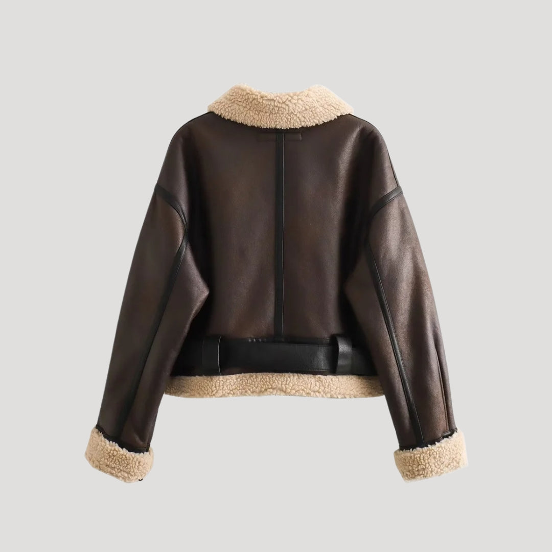 Women’s aviator jacket faux leather shearling winter coat