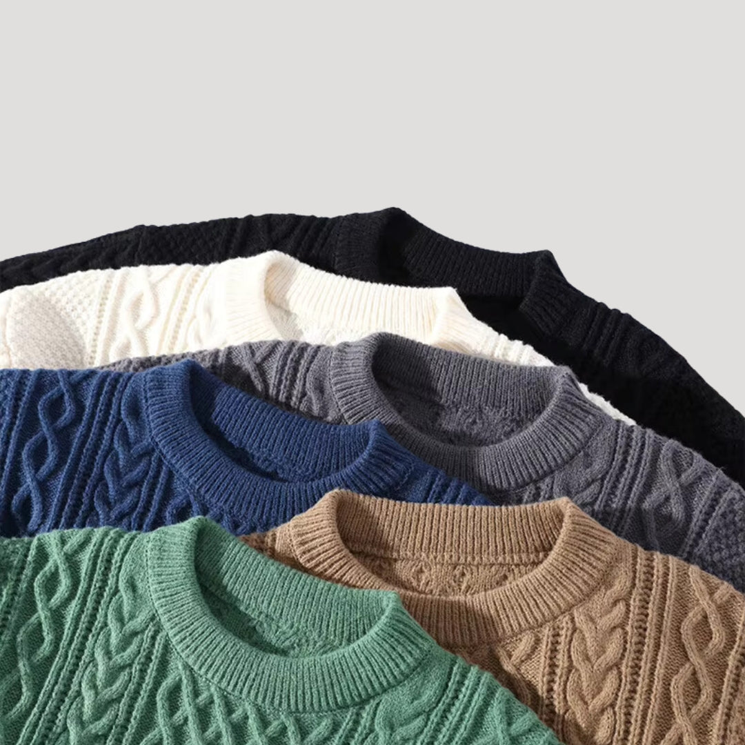 Men’s knitted jumper cable knit crew neck winter sweater