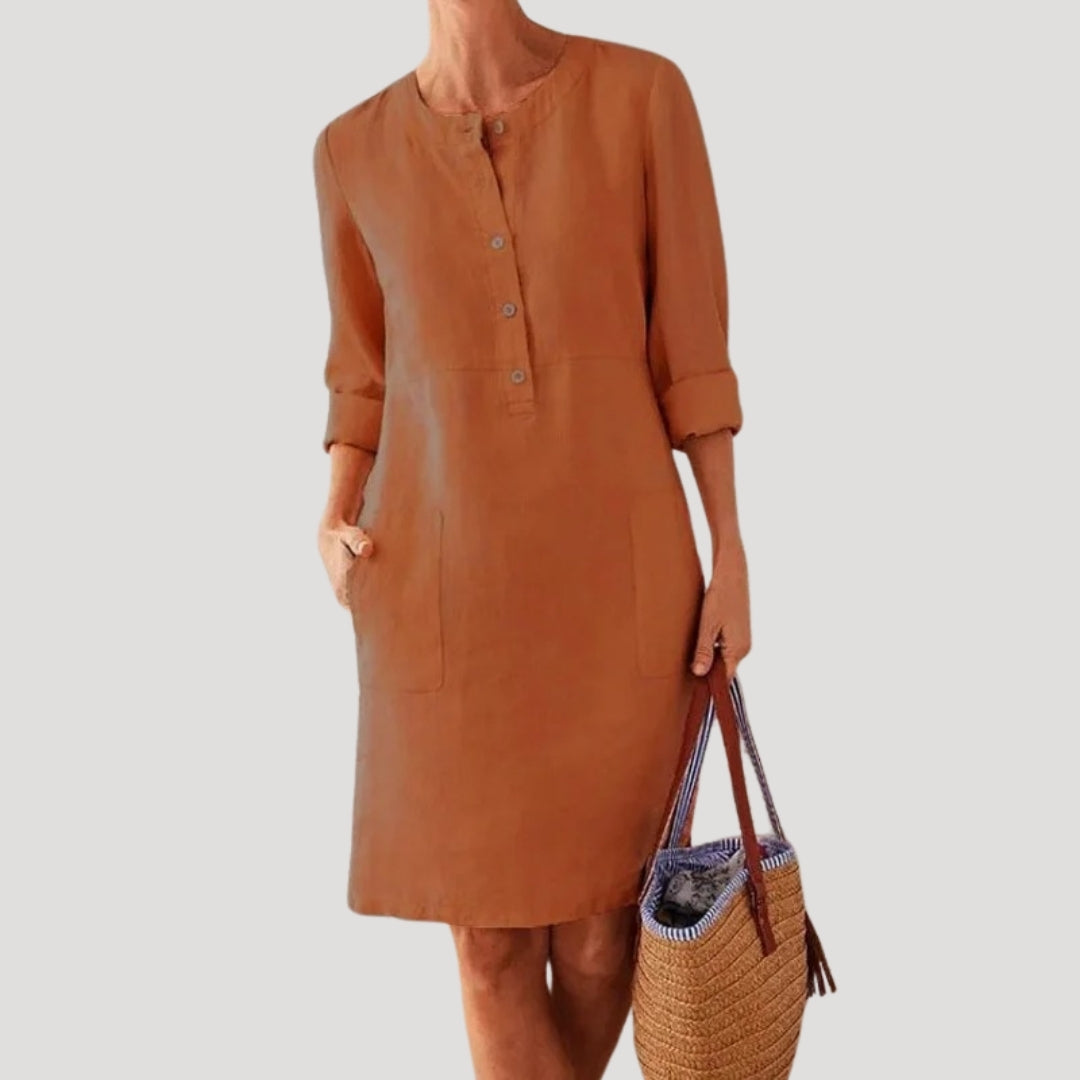 Women’s button-up casual summer shift dress – midi