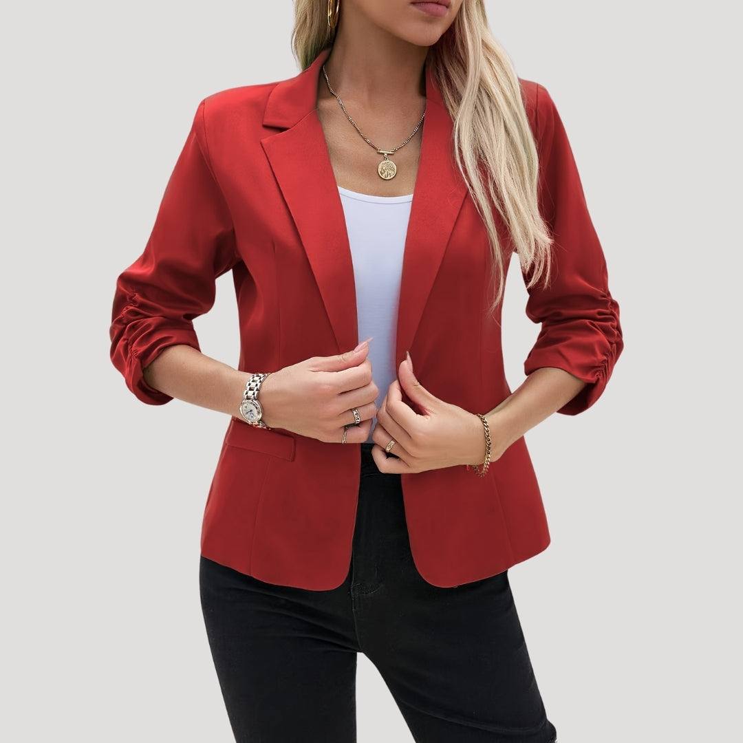 Women’s ruched sleeve fitted blazer for smart casual looks