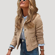 Women’s wool boucle cropped winter camel jacket