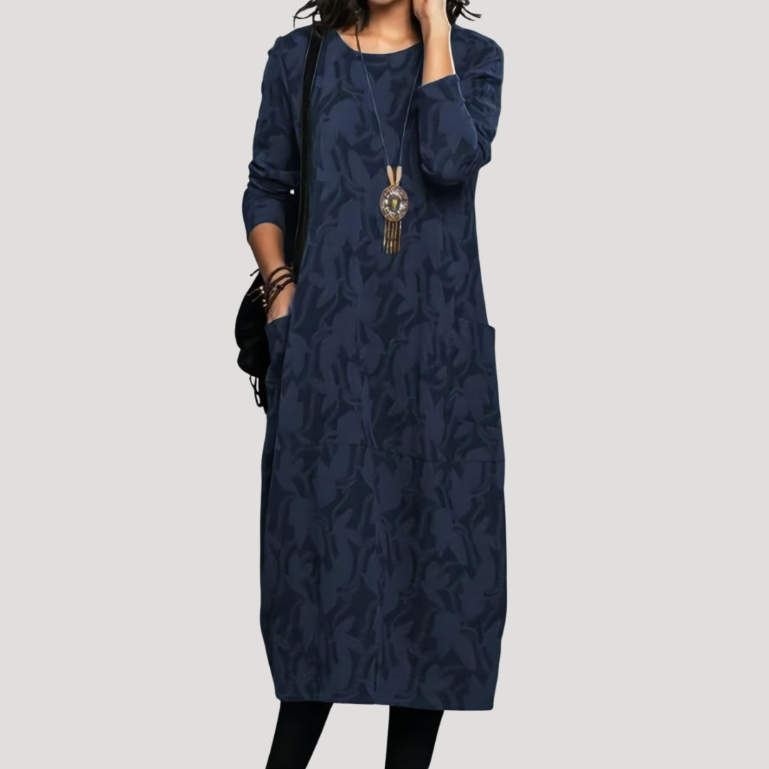 smart midi dress Women's occasion midi dress smart elegant long sleeve printed – Noir & Pearl