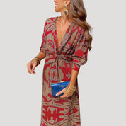 Women’s printed v neck midi wedding guest dress