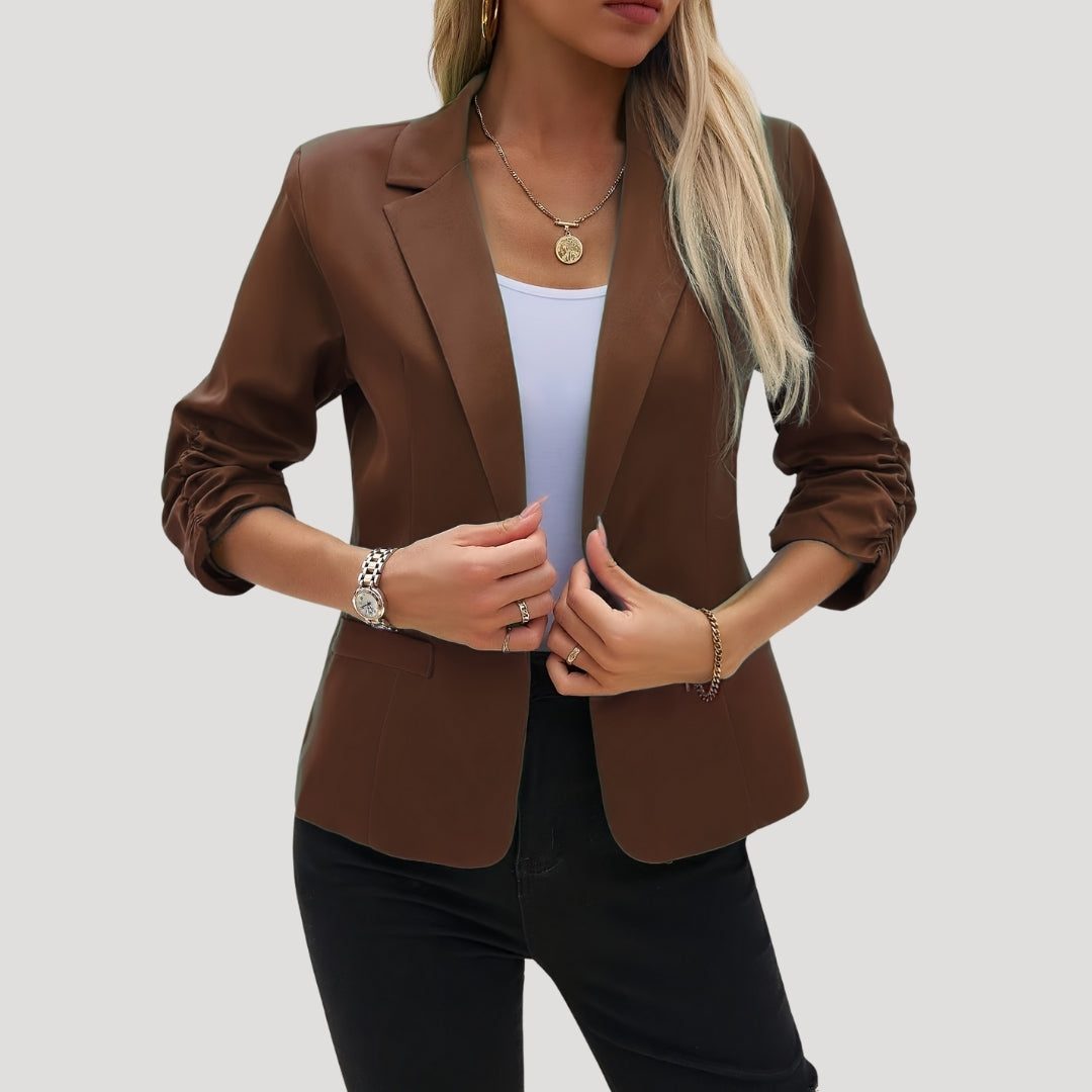 Women’s ruched sleeve fitted blazer for smart casual looks