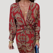 Women’s printed v neck midi wedding guest dress