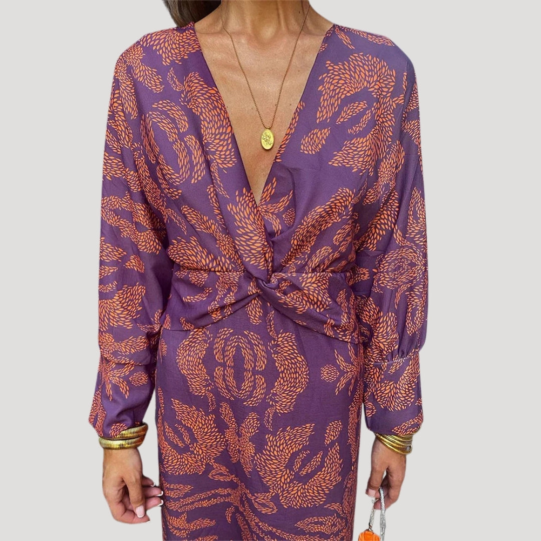 Women’s printed v neck midi wedding guest dress