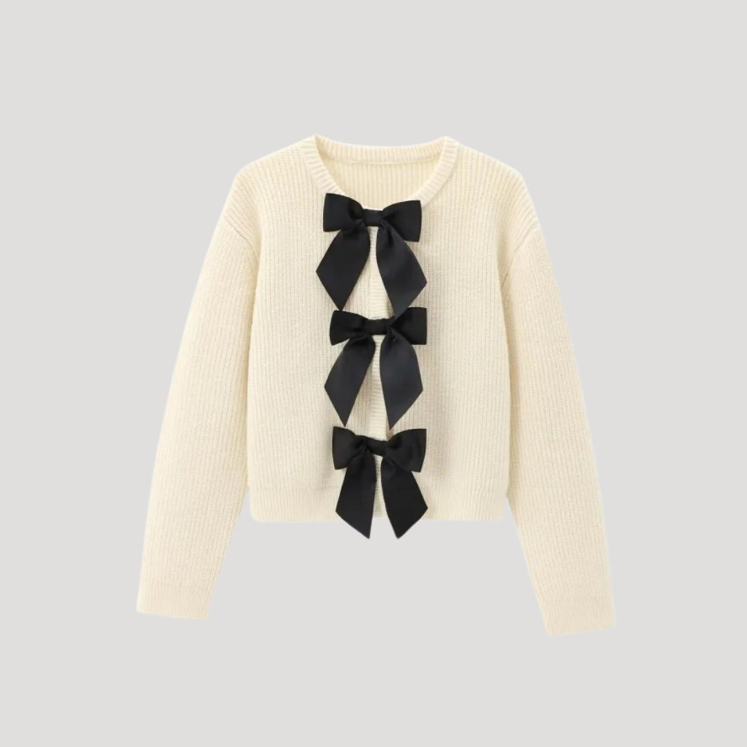 Women's cream chunky cardigan with bow detail – NOIR PEARL