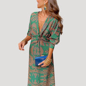 Women’s printed v neck midi wedding guest dress