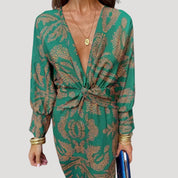 Women’s printed v neck midi wedding guest dress