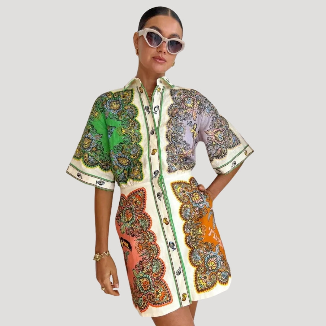 Women's paisley print mini shirt dress