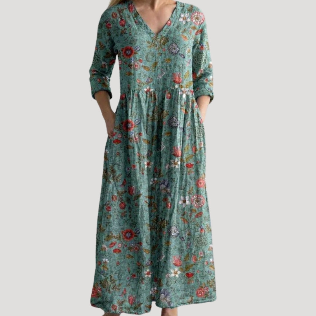 Women’s floral midi dress long sleeve summer casual