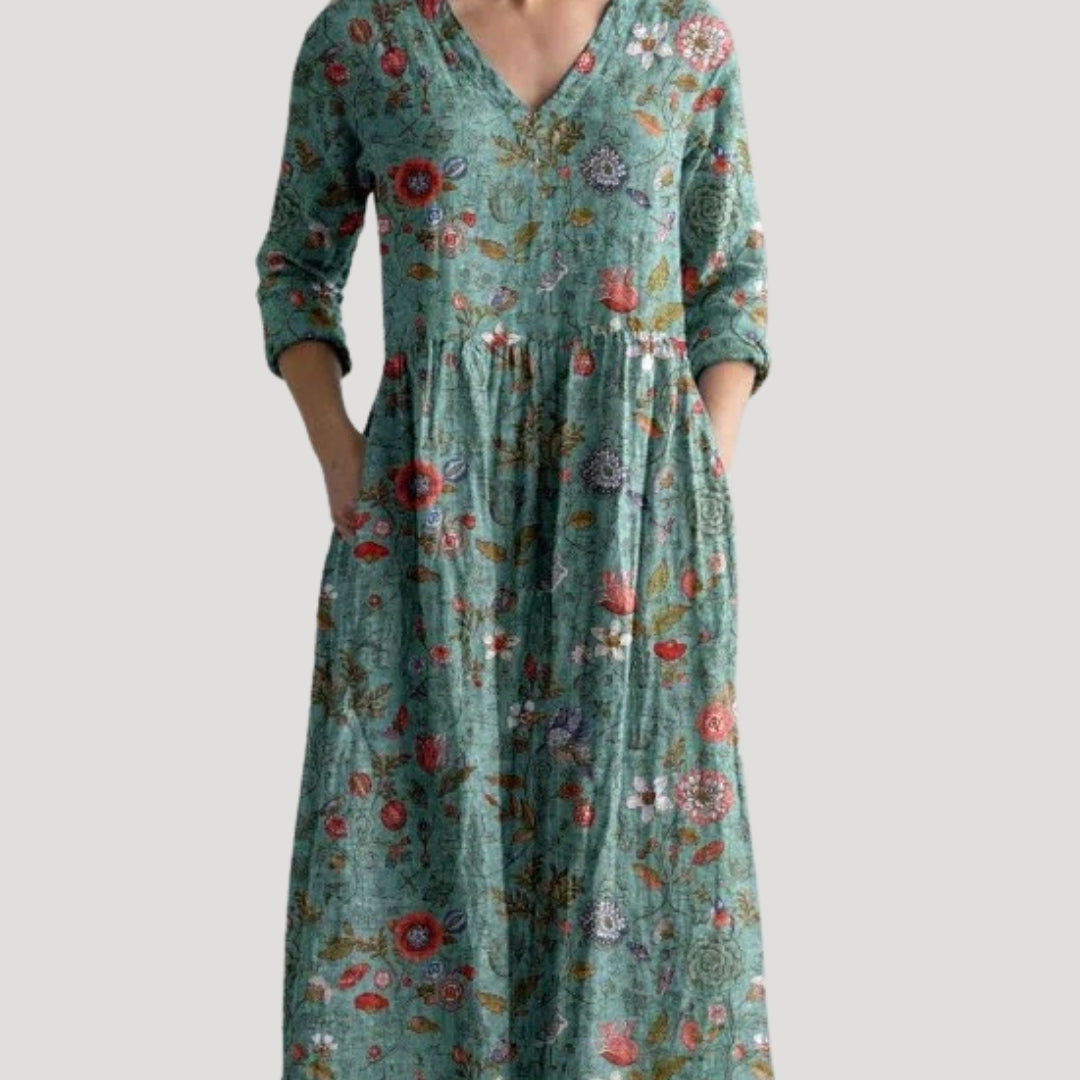 Women’s floral midi dress long sleeve summer casual