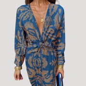 Women’s printed v neck midi wedding guest dress