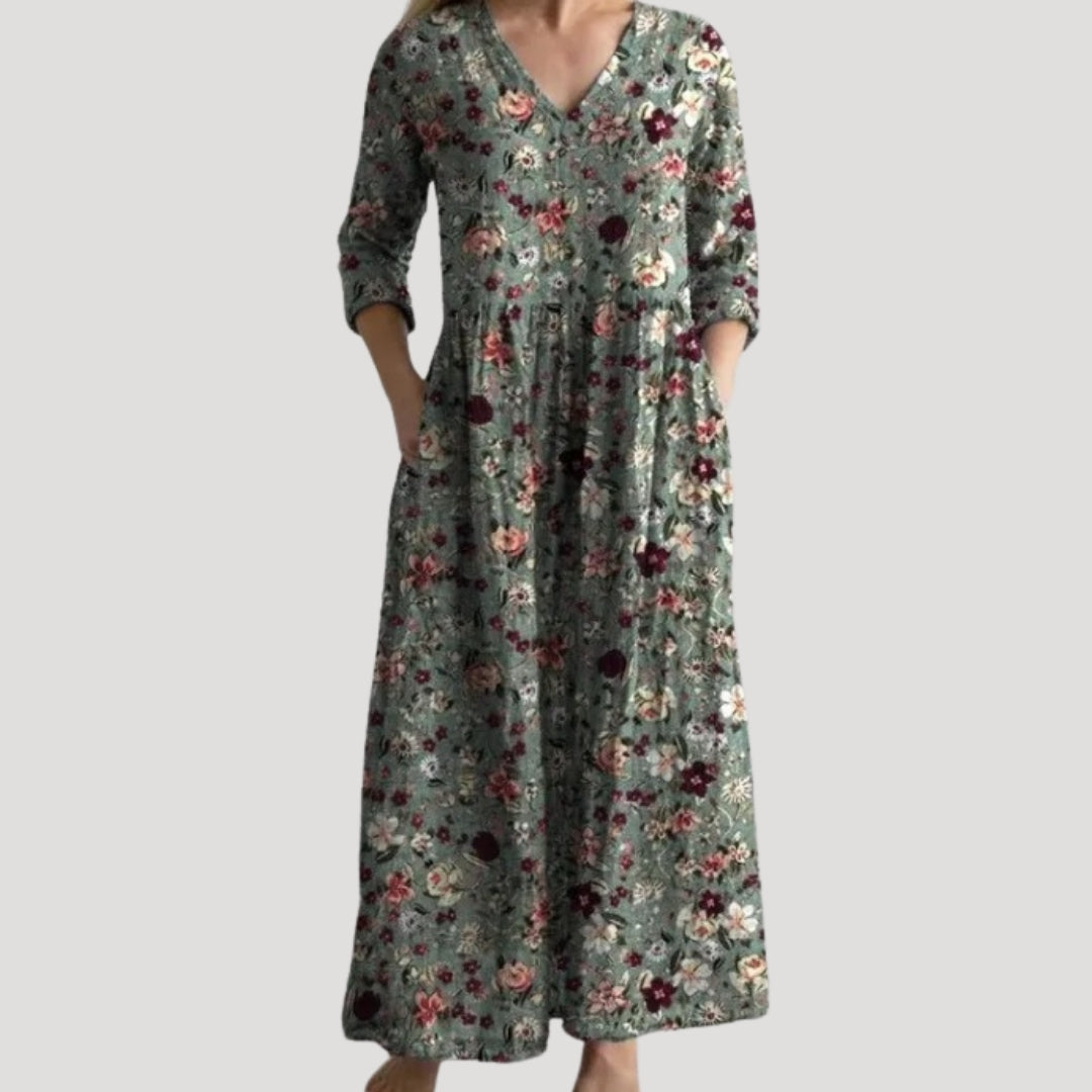Women’s floral midi dress long sleeve summer casual