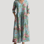 Women’s floral midi dress long sleeve summer casual