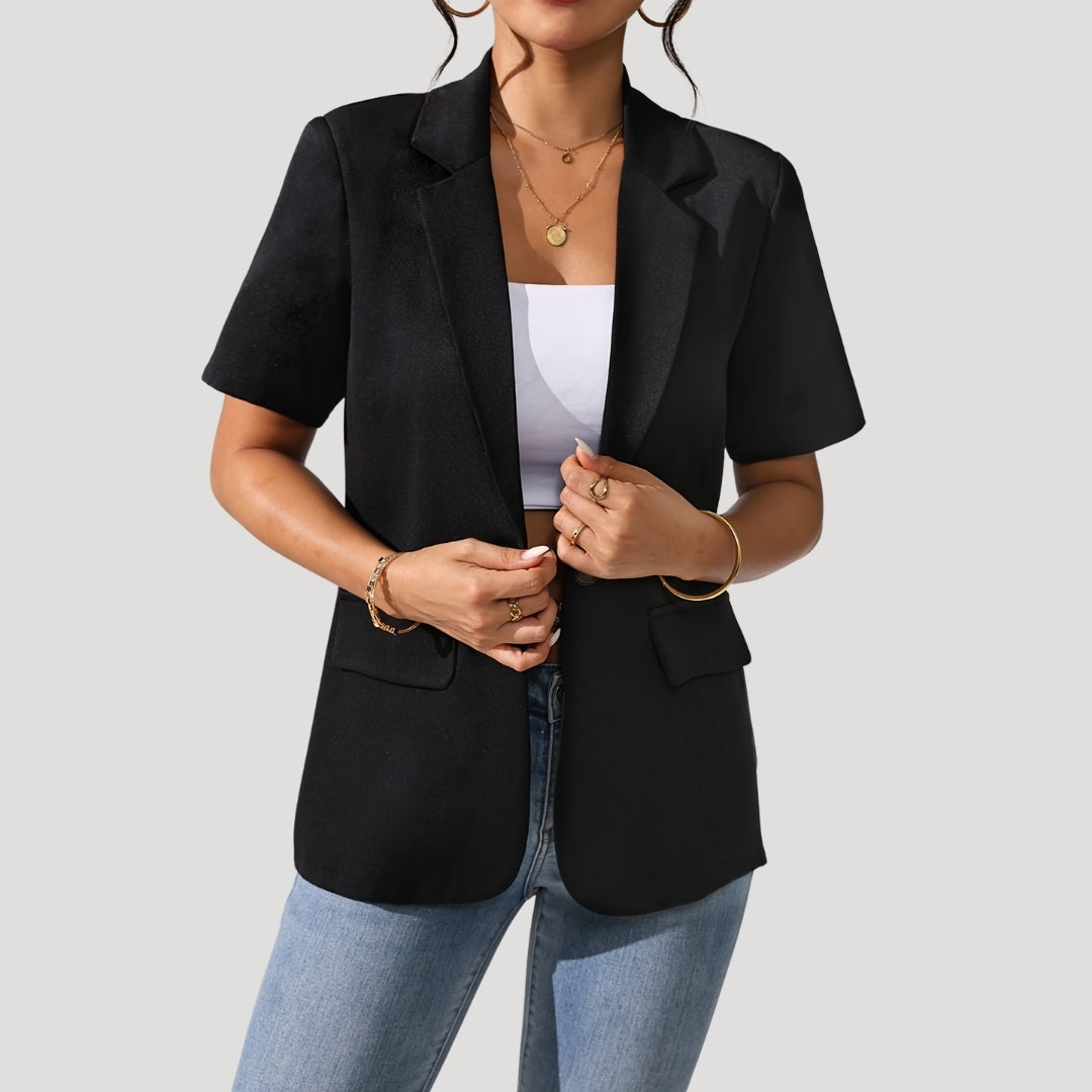 Women's classic short-sleeve black blazer – NOIR PEARL
