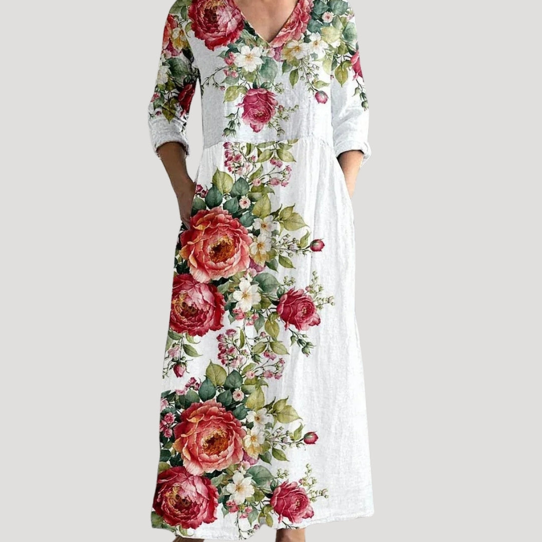 Women’s floral midi dress long sleeve summer casual