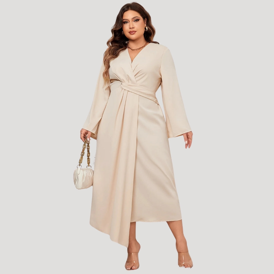Women’s plus size long sleeve wedding guest dress – midi