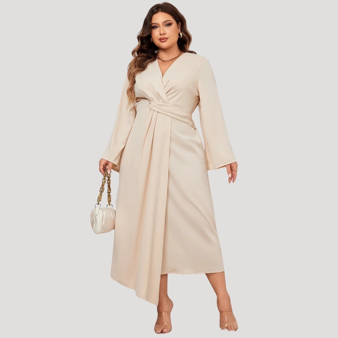 Women’s plus size long sleeve wedding guest dress – midi