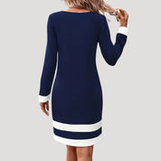 Women’s long sleeve midi shift dress – color block