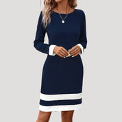 Women’s long sleeve midi shift dress – color block