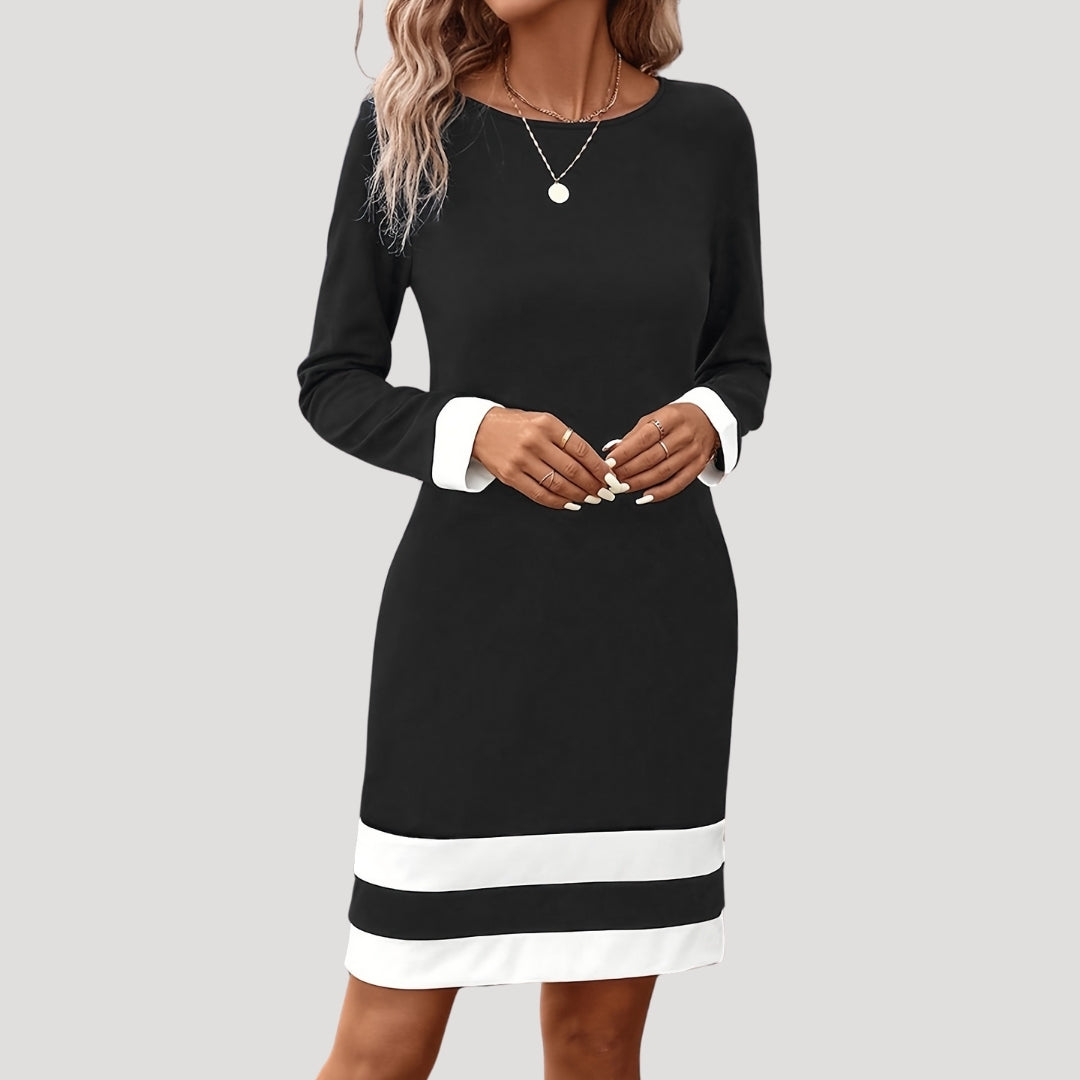 Women’s long sleeve midi shift dress – color block