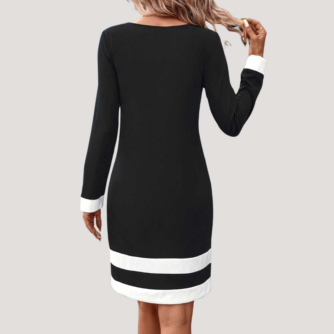 Women’s long sleeve midi shift dress – color block