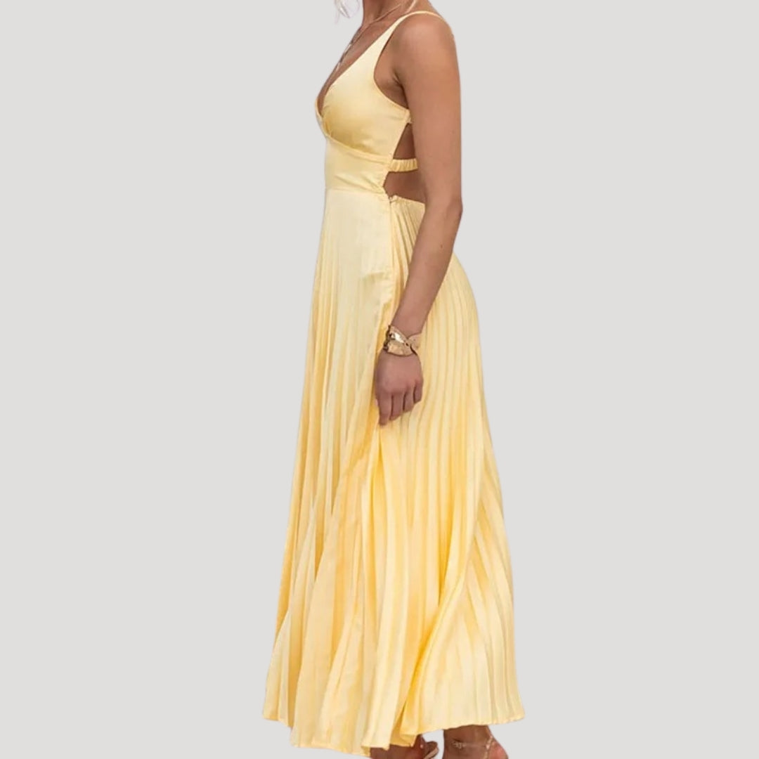 Women’s yellow pleated wedding guest summer dress