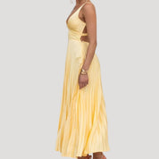 Women’s yellow pleated wedding guest summer dress