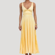 Women’s yellow pleated wedding guest summer dress